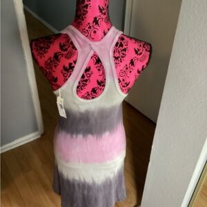 T2Love Pink and Gray Tie-Dye High Low Dress with Keyhole 14